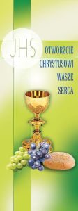 Baner na Boże Ciało, "Otwórzcie serca" zielony 75x200 cm
