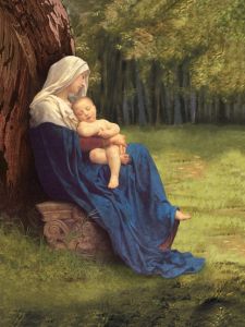 Plakat religijny Matka Boża i Dzieciątko Jezus w objęciach