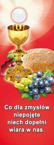 Baner na Boże Ciało "Co dla zmysłów" czerwony 75x200 cm