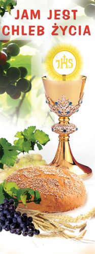 Baner na Boże Ciało "Jam jest chleb życia" biały 75x200 cm