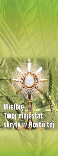 Baner na Boże Ciało "wielbię twój.." zielony 75x200 cm