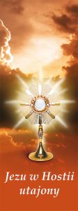Baner na Boże Ciało "Jezu w Hostii.." Pomarańczowy 75x200 cm