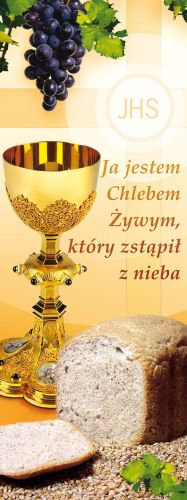 Baner na Boże Ciało "Ja jestem.." żółty 75x200 cm