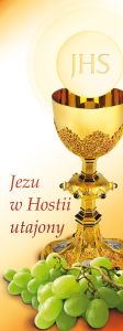 Baner na Boże Ciało "Jezu w Hostii.." kremowy 75x200 cm