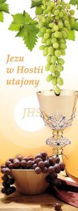 Baner na Boże Ciało "Jezu w Hostii" pomarańczowy 75x200 cm