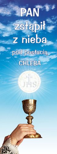 Baner na Boże Ciało "PAN zstąpił.." błękitny 75x200 cm