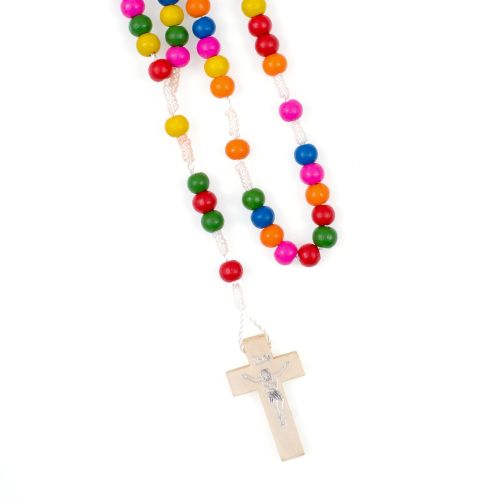 Różaniec drewniany  z kolorowymi koralikami