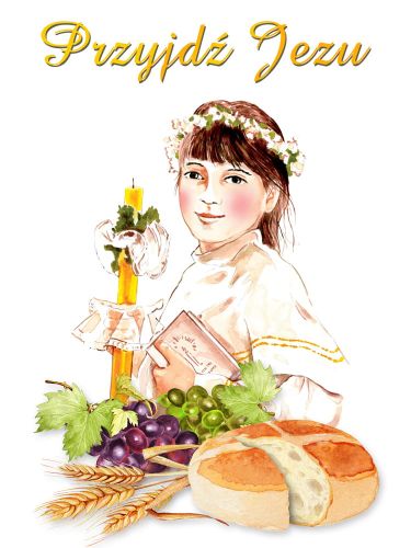 Baner na Pierwszą Komunię Świętą "Przyjdź Jezu" 75x100 cm