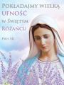 Baner na Różaniec "Pokładajmy wielką ufność w świętym różańcu" 75x100 cm