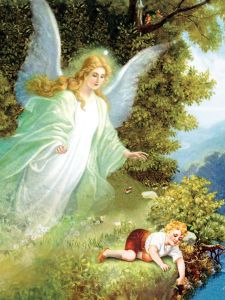 Plakat do pokoju dziecka Anioł Stróż z dzieckiem