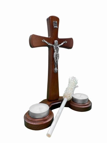 Komplet Kolędowy drewniany pasyjka świece i kropidło