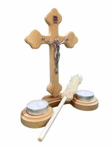 Komplet Kolędowy drewniany świece i kropidło