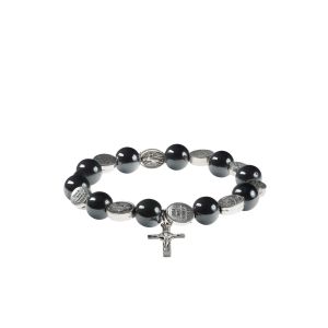 Bransoletka dziesiątek różańca hematyt Jezus Miłosierny