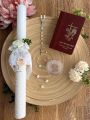 Zestaw na Pierwszą Komunię - świeca personalizowana, różaniec w etui i modlitewnik, okapnik GRATIS