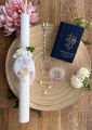 Zestaw na Pierwszą Komunię - świeca personalizowana, różaniec w etui i modlitewnik, okapnik GRATIS