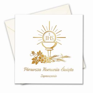 Zaproszenie na Komunię, personalizowane złocone