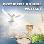 Baner na Boże Ciało "Przyjdźcie do mnie wszyscy" 150x150 cm