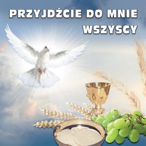 Baner na Boże Ciało "Przyjdźcie do mnie wszyscy" 150x150 cm