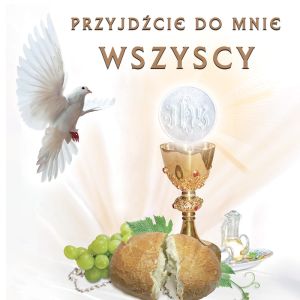 Baner na Boże Ciało "Przyjdźcie do mnie wszyscy" 150x150 cm