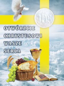Baner na Boże Ciało "Otwórzcie Chrystusowi wasze serca" 75x100 cm