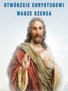 Baner na Boże Ciało "Otwórzcie Chrystusowi wasze serca" 75x100 cm