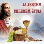 Baner na Boże Ciało "Ja jestem chlebem życia" 150x150 cm