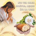 Baner na Boże Ciało "Kto ten chleb spożywa będzie żył na wieki" 150x150 cm