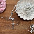 Różaniec - Pierwsza Komunia Święta - kryształ - biały