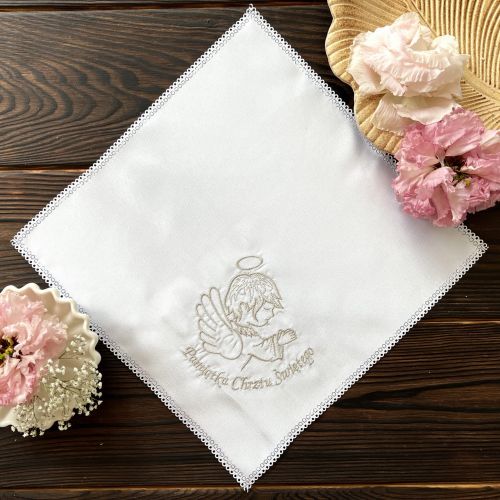 Chusteczka do Chrztu Świętego - haft w kolorze srebra