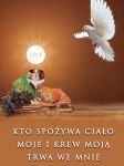Baner na Boże Ciało "Kto spożywa ciało moje i krew moją, trwa we mnie" 75x100 cm