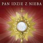 Baner na Boże Ciało "Pan idzie z nieba" 150x150 cm