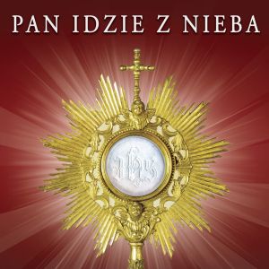 Baner na Boże Ciało "Pan idzie z nieba" 150x150 cm