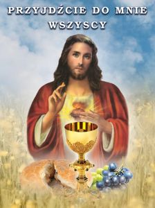 Baner na Boże Ciało "Przyjdźcie do mnie wszyscy" 75x100 cm