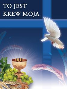 Baner na Boże Ciało "To jest krew moja" 75x100 cm