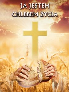 Baner na Boże Ciało "Ja jestem chlebem życia" 75x100 cm