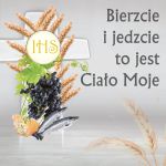 Baner na Boże Ciało "Bierzcie i jedzcie to jest Ciało Moje" 150x150 cm