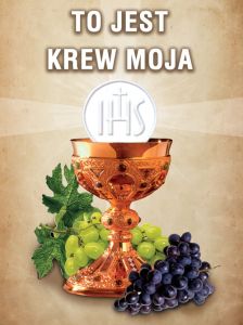 Baner na Boże Ciało "To jest krew moja" 75x100 cm