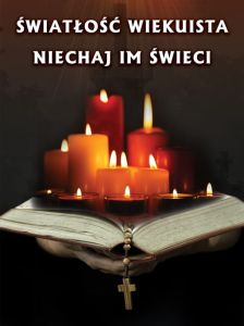 Baner na Wszystkich Świętych "Światłość wiekuista niechaj im świeci" 75x100 cm