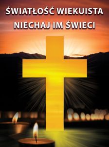 Baner na Wszystkich Świętych "Światłość wiekuista niechaj im świeci" 75x100 cm