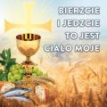 Baner na Boże Ciało "Bierzcie i jedzcie to jest ciało moje" 150x150 cm