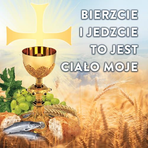 Baner na Boże Ciało "Bierzcie i jedzcie to jest ciało moje" 150x150 cm