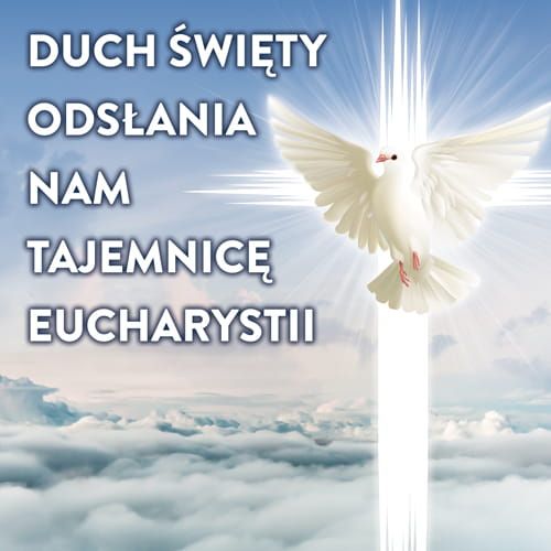 Baner na Boże Ciało "Duch Święty odsłania nam Tajemnicę Eucharystii" 150x150 cm