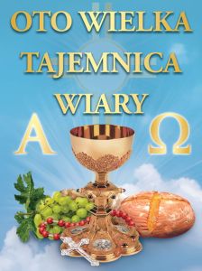 Baner na Boże Ciało "Oto Wielka Tajemnica Wiary" 75x100 cm