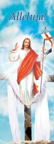 Baner na Wielkanoc "Alleluja!" - błękitny 75x200 cm