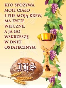 Baner na Boże Ciało "Kto spożywa moje ciało.." 75x100 cm