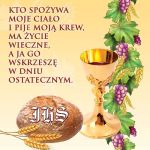 Baner na Boże Ciało "Kto spożywa moje ciało.." 150x150 cm