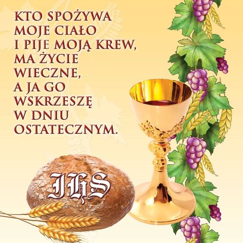 Baner na Boże Ciało "Kto spożywa moje ciało.." 150x150 cm