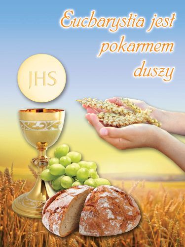 Baner na Boże Ciało "Eucharystia jest pokarmem duszy" 75x100 cm