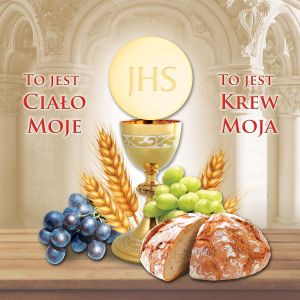 Baner na Boże Ciało "To jest ciało moje - to jest krew moja"150x150 cm