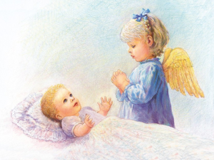 Plakat do pokoju dziecka Anioł Stróż z dzieckiem